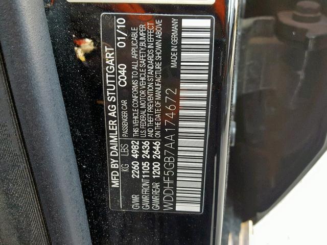 WDDHF5GB7AA174672 - 2010 MERCEDES-BENZ E 350 BLACK photo 10