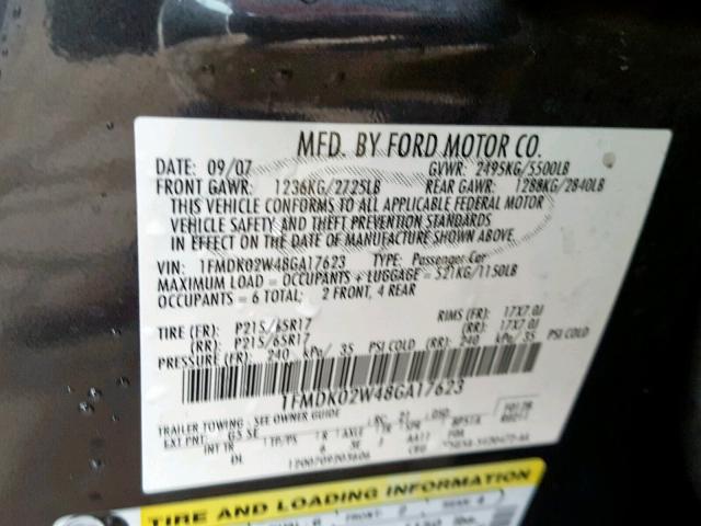 1FMDK02W48GA17623 - 2008 FORD TAURUS X S CHARCOAL photo 10