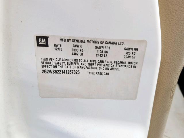 2G2WS522141267825 - 2004 PONTIAC GRAND PRIX თეთრი ფოტო 10