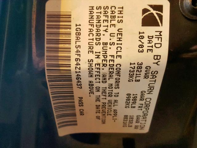 1G8AL54F64Z146437 - 2004 SATURN ION LEVEL BLUE photo 10