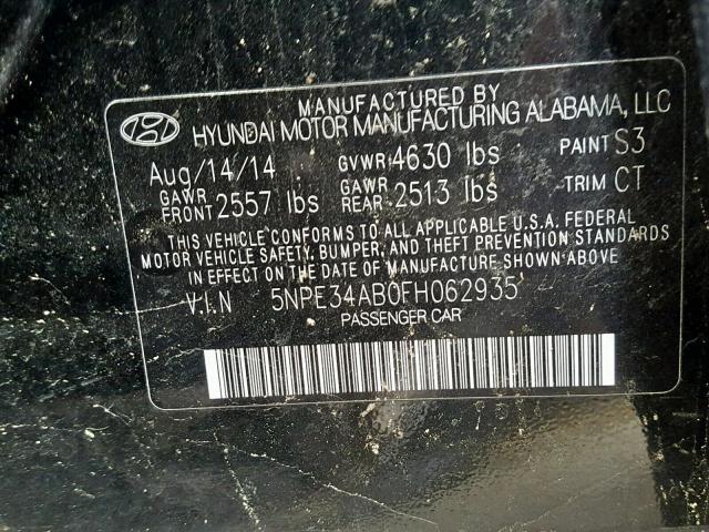 5NPE34AB0FH062935 - 2015 HYUNDAI SONATA SPO BLACK photo 10