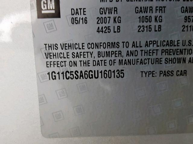 1G11C5SA6GU160135 - 2016 CHEVROLET MALIBU LIM 灰色 照片 10