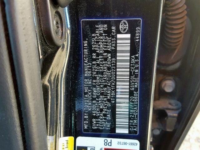 4T1BK1FK7DU023139 - 2013 TOYOTA CAMRY SE BLACK photo 10