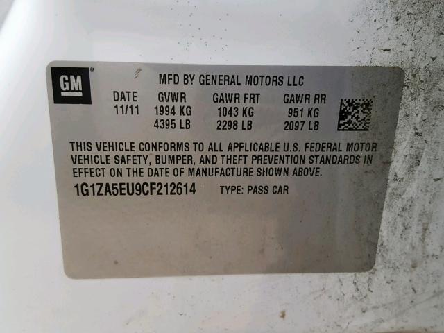 1G1ZA5EU9CF212614 - 2012 CHEVROLET MALIBU LS 白色 照片 10