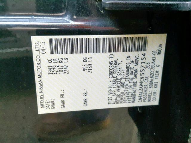 1N4AL2AP4CN557154 - 2012 NISSAN ALTIMA BAS BLACK photo 10