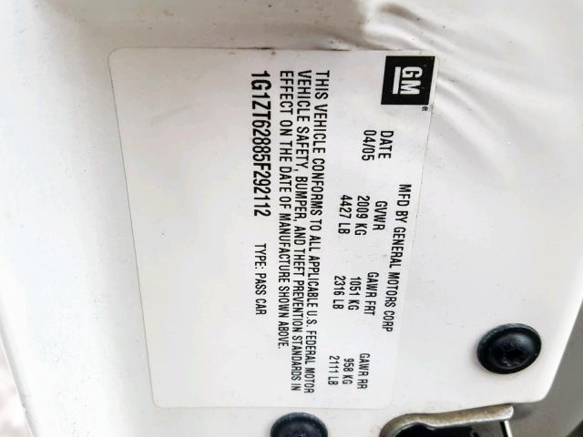 1G1ZT62885F292112 - 2005 CHEVROLET MALIBU MAX WHITE photo 10