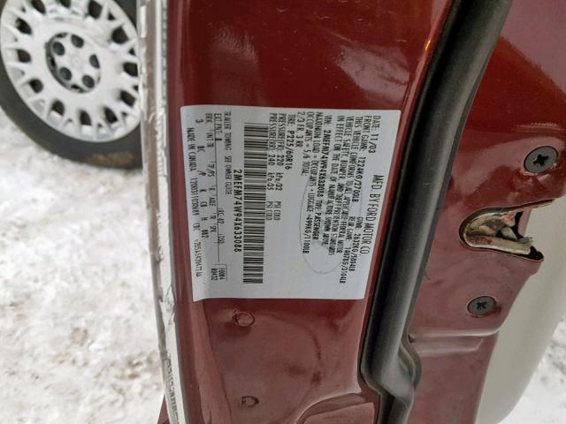 2MEFM74W94X633088 - 2004 MERCURY GRAND MARQ MAROON photo 10