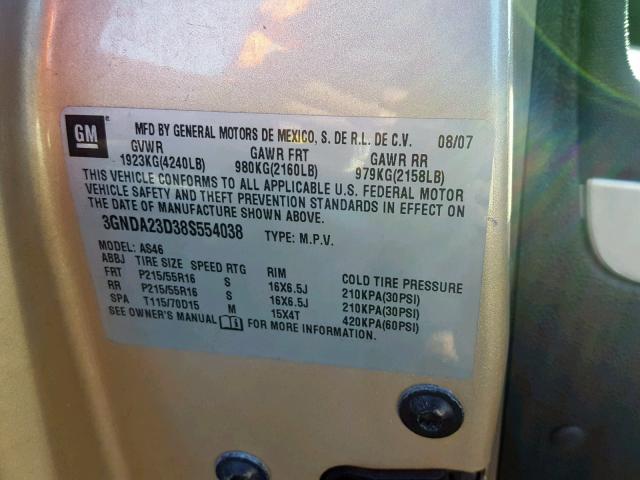 3GNDA23D38S554038 - 2008 CHEVROLET HHR LT 棕色 照片 10
