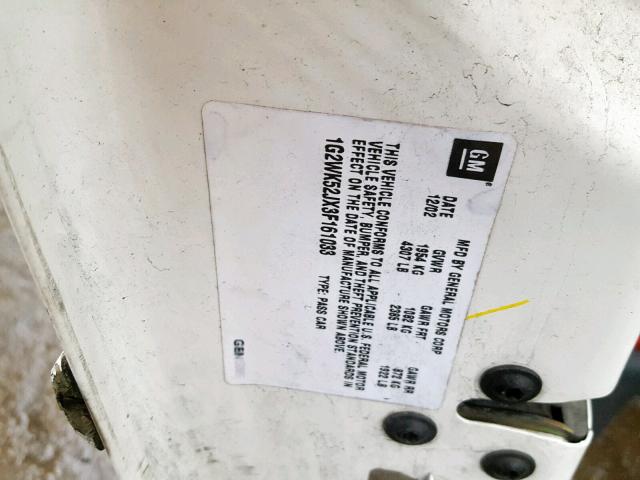 1G2WK52JX3F161033 - 2003 PONTIAC GRAND PRIX WHITE photo 10