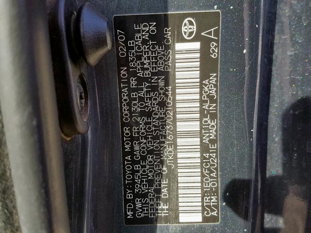 JTKDE167370210544 - 2007 TOYOTA SCION TC CHARCOAL photo 10