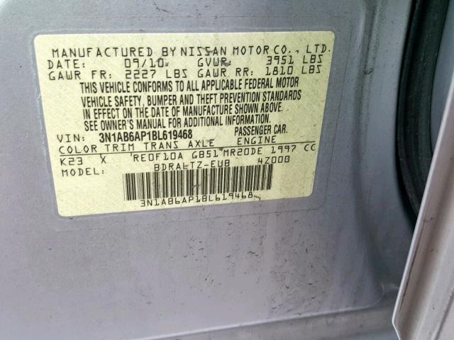 3N1AB6AP1BL619468 - 2011 NISSAN SENTRA 2.0 SILVER photo 10