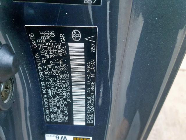 JTKDE167X60087727 - 2006 TOYOTA SCION TC გრაფიტი ფოტო 10