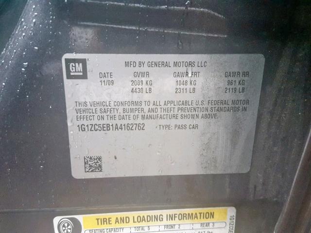 1G1ZC5EB1A4162762 - 2010 CHEVROLET MALIBU 1LT GRAY photo 10