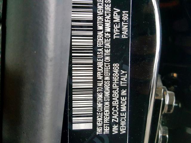 ZACCJBAB6JPH68468 - 2018 JEEP RENEGADE S შავი ფოტო 10