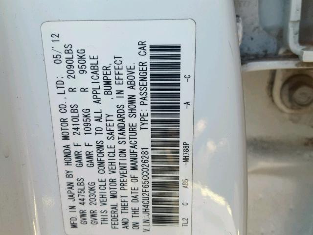 JH4CU2F65CC026281 - 2012 ACURA TSX TECH WHITE photo 10