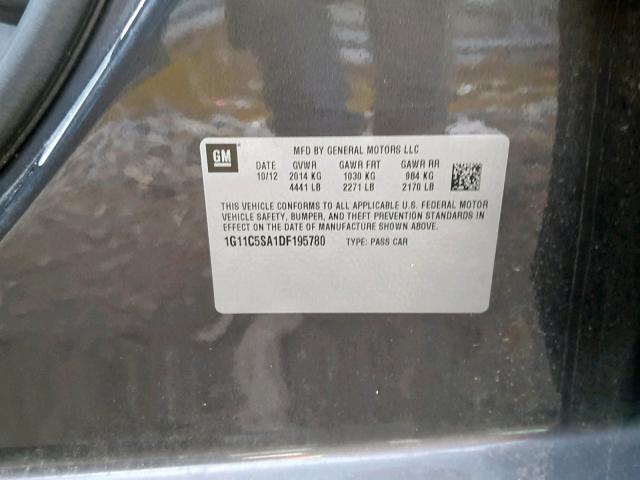 1G11C5SA1DF195780 - 2013 CHEVROLET MALIBU 1LT CHARCOAL photo 10