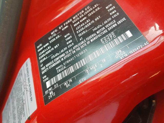 NM0LS7BNXCT125631 - 2012 FORD TRANSIT CO RED photo 10