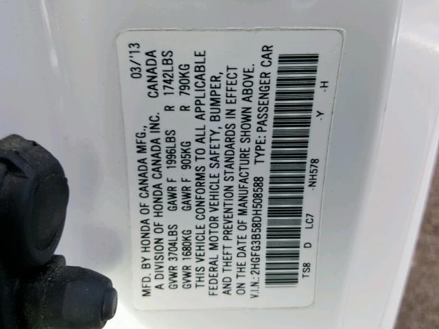 2HGFG3B58DH508588 - 2013 HONDA CIVIC LX Ağ foto 10