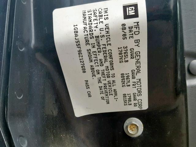 1G8AJ55F96Z127680 - 2006 SATURN ION LEVEL BLACK photo 10