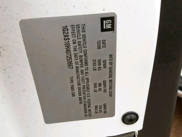 1G2AS18H497253667 - 2009 PONTIAC G5 WHITE photo 10