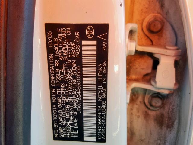 JTKKT624465010568 - 2006 TOYOTA SCION XA WHITE photo 10