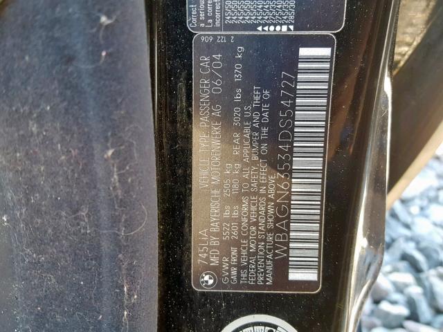 WBAGN63534DS54727 - 2004 BMW 745 LI BLUE photo 10