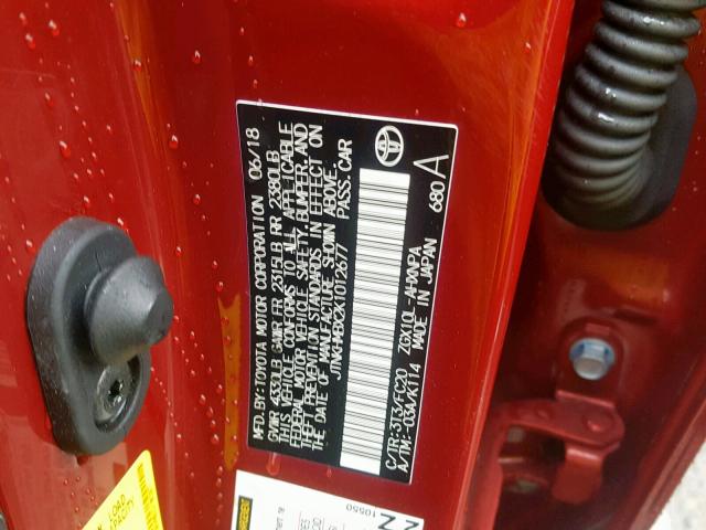 JTNKHMBX2K1012677 - 2019 TOYOTA C-HR XLE RED photo 10