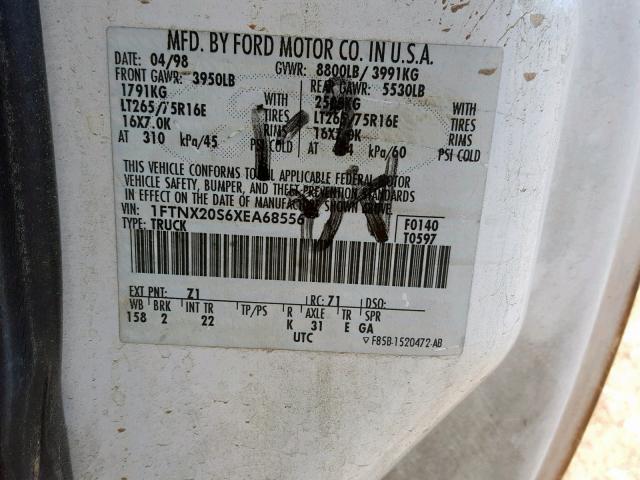 1FTNX20S6XEA68556 - 1999 FORD F250 SUPER 白色 照片 10