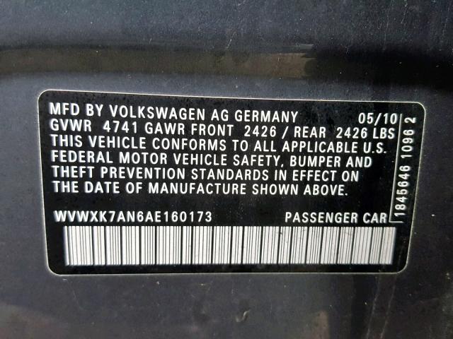 WVWXK7AN6AE160173 - 2010 VOLKSWAGEN PASSAT KOM SILVER photo 10