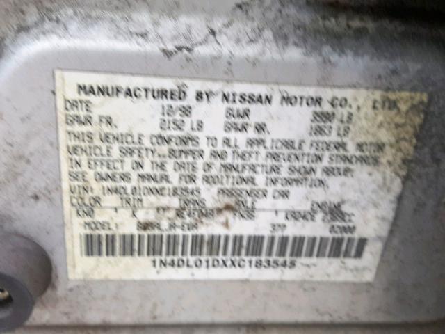 1N4DL01DXXC183545 - 1999 NISSAN ALTIMA XE GRAY photo 10