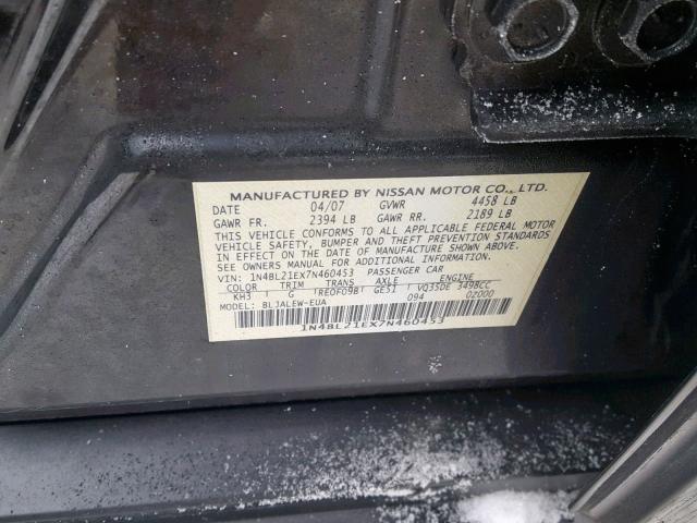 1N4BL21EX7N460453 - 2007 NISSAN ALTIMA 3.5 BLACK photo 10