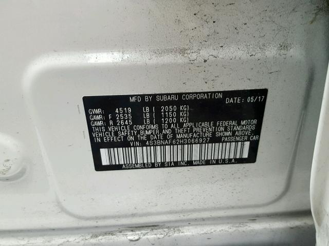 4S3BNAF62H3066927 - 2017 SUBARU LEGACY 2.5 WHITE photo 10