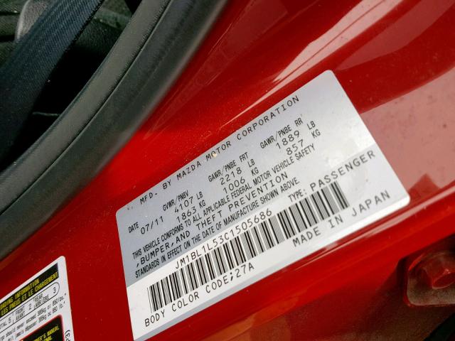 JM1BL1L53C1505686 - 2012 MAZDA 3 S RED photo 10