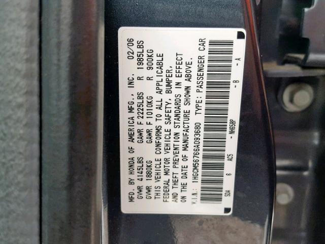 1HGCM56766A093680 - 2006 HONDA ACCORD EX BLUE photo 10