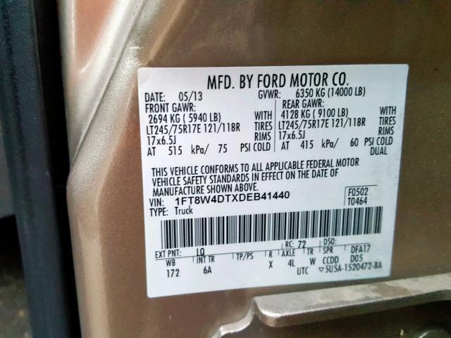 1FT8W4DTXDEB41440 - 2013 FORD F450 SUPER GOLD photo 10