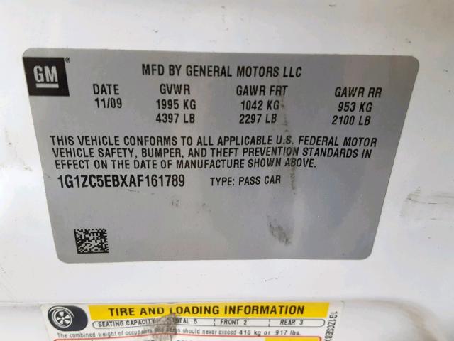 1G1ZC5EBXAF161789 - 2010 CHEVROLET MALIBU 1LT 白色 照片 10