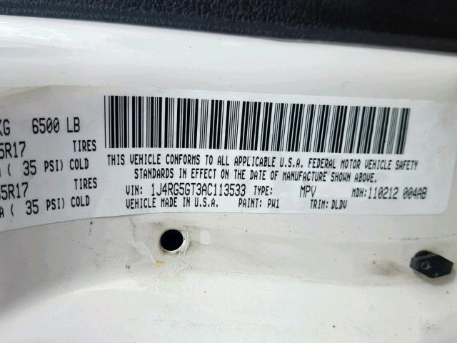 1J4RG5GT3AC113533 - 2010 JEEP COMMANDER WHITE photo 10