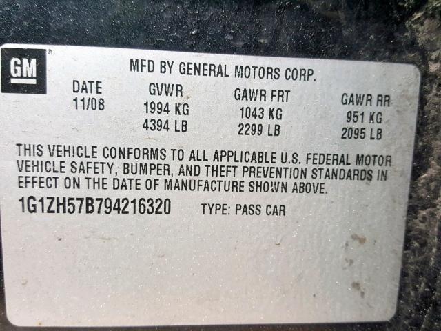 1G1ZH57B794216320 - 2009 CHEVROLET MALIBU 1LT 黑色 照片 10