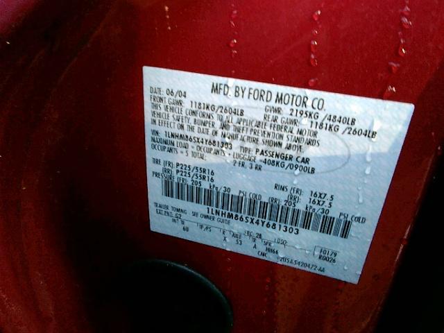 1LNHM86SX4Y681303 - 2004 LINCOLN LS RED photo 10