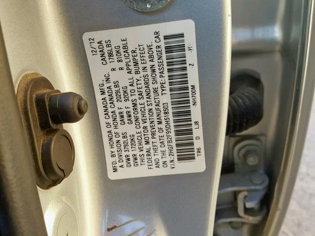 2HGFB2F95DH518503 - 2013 HONDA CIVIC EXL GRAY photo 10