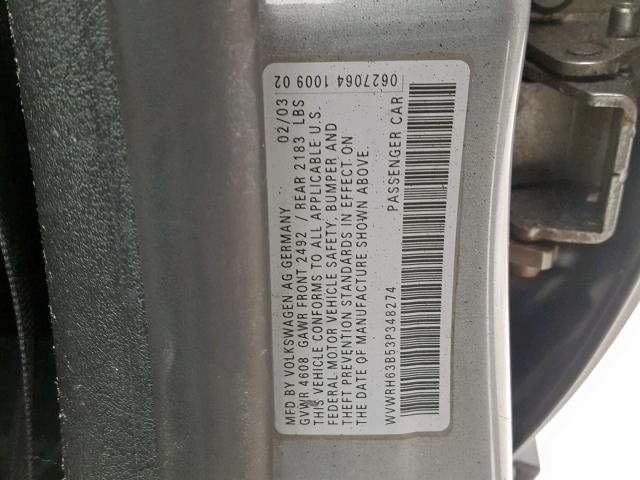 WVWRH63B53P348274 - 2003 VOLKSWAGEN PASSAT GLX 灰色 照片 10