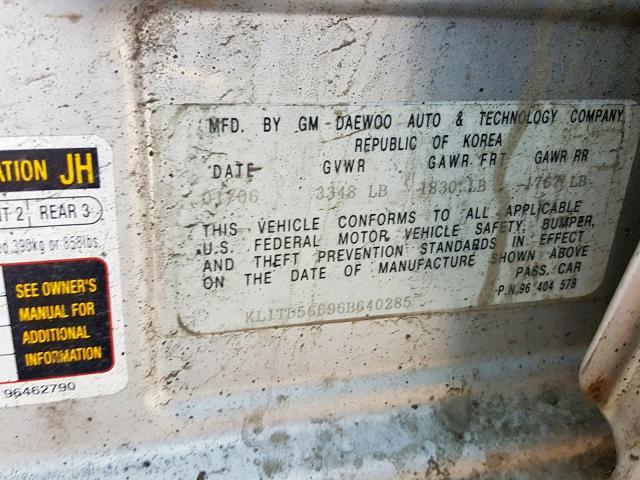 KL1TD56696B640285 - 2006 CHEVROLET AVEO BASE Gümüş foto 10