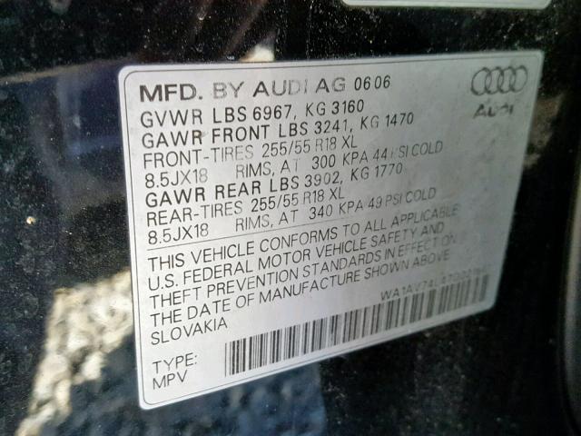 WA1AV74L47D021661 - 2007 AUDI Q7 4.2 QUA BLACK photo 10