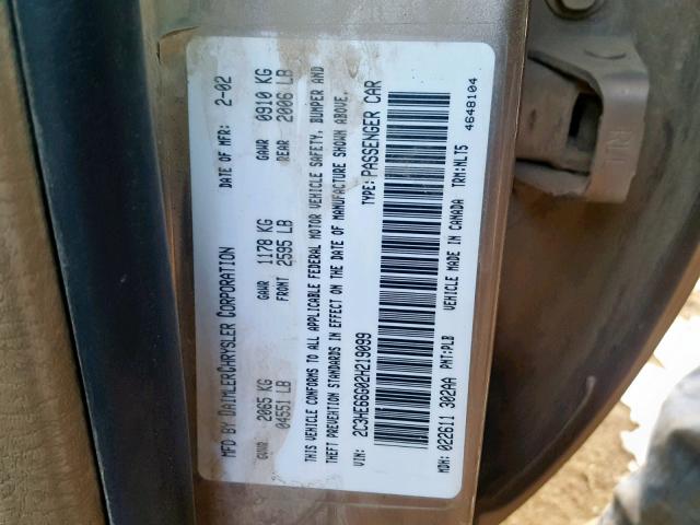 2C3HE66G02H219099 - 2002 CHRYSLER 300M GOLD photo 10