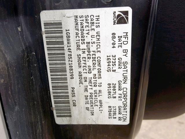 1G8AW14F85Z108399 - 2005 SATURN ION LEVEL SILVER photo 10