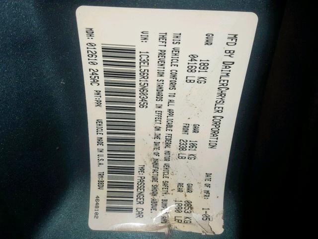 1C3EL56R15N603456 - 2005 CHRYSLER SEBRING TO 绿色 照片 10