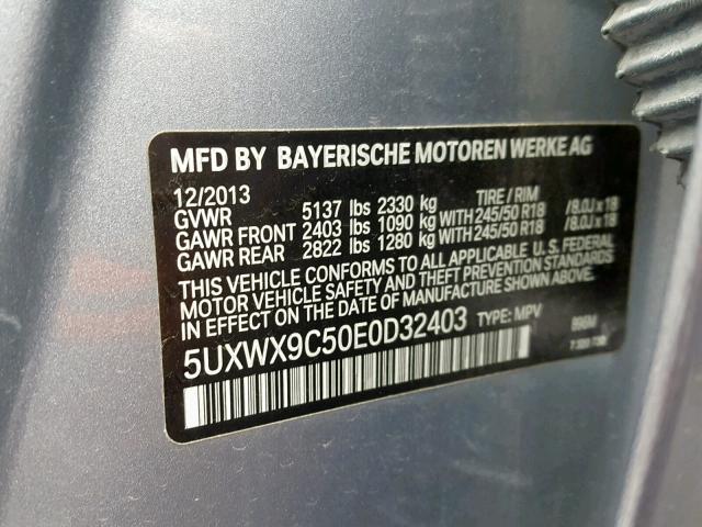 5UXWX9C50E0D32403 - 2014 BMW X3 XDRIVE2 BLUE photo 10