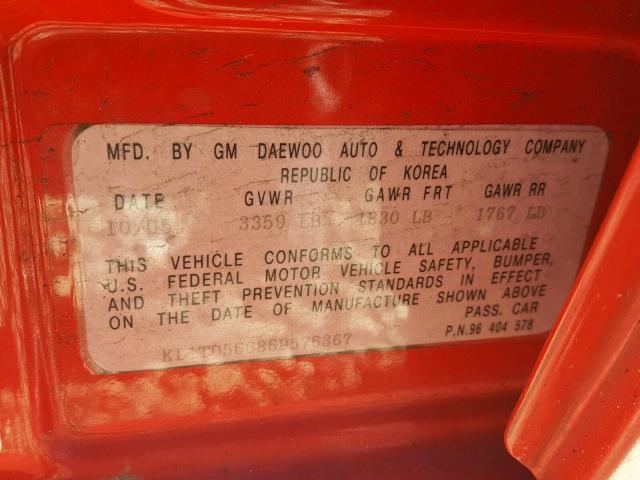 KL1TD56686B576367 - 2006 CHEVROLET AVEO BASE Qırmızı foto 10