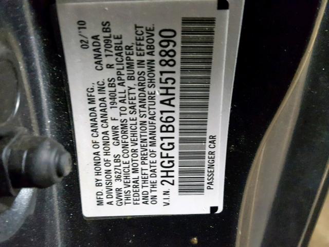 2HGFG1B61AH518890 - 2010 HONDA CIVIC LX 灰色 照片 10