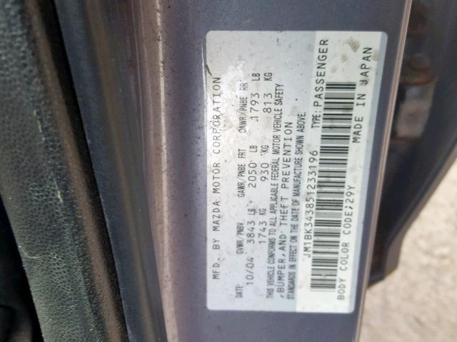 JM1BK343851233196 - 2005 MAZDA 3 HATCHBAC GRAY photo 10